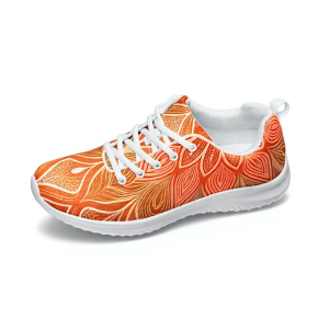 Orange Leaf Pattern Sneakers for Women – Lightweight Casual Lace-Up Shoes