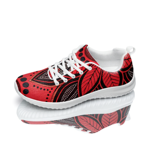 Red Leaf Pattern Sneakers for Women – Stylish Lace-Up Casual Shoes with Artistic Print
