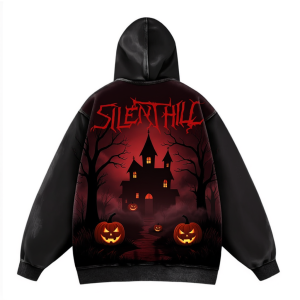 Silent Hill Halloween Hoodie Jacket – Haunted House Pumpkin Graphic Streetwear