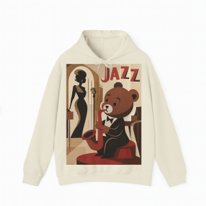 Vintage Jazz Bear Hoodie for Men and Women – Retro Music Art Graphic Sweatshirt