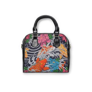 Japanese Koi Fish Handbag – Artistic Leather Purse with Floral Tattoo Design