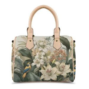 Tropical Floral Bird Print Handbag – Elegant Vintage Style Purse with Leather Handles